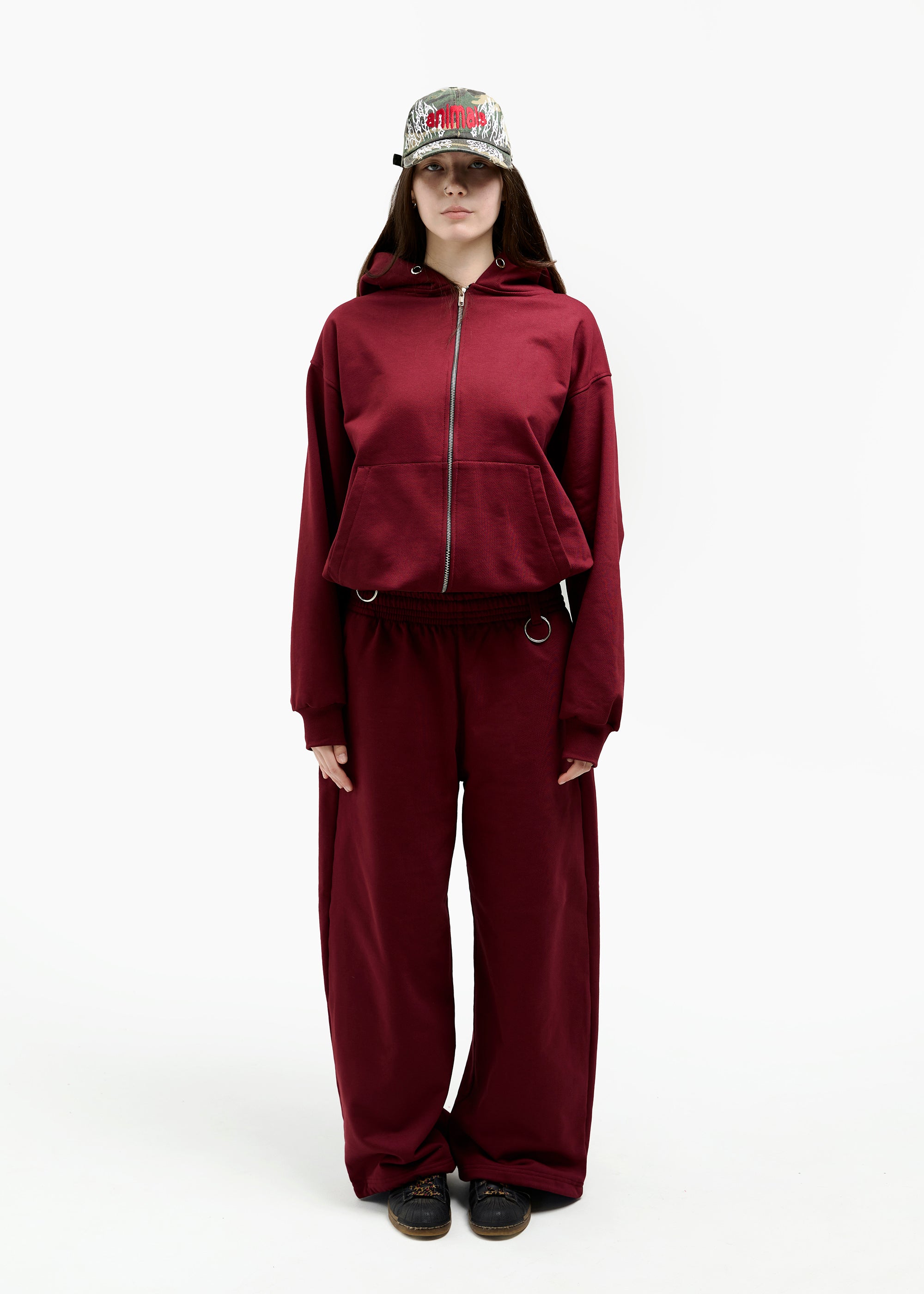 BASIC burgundy zipped hoodie