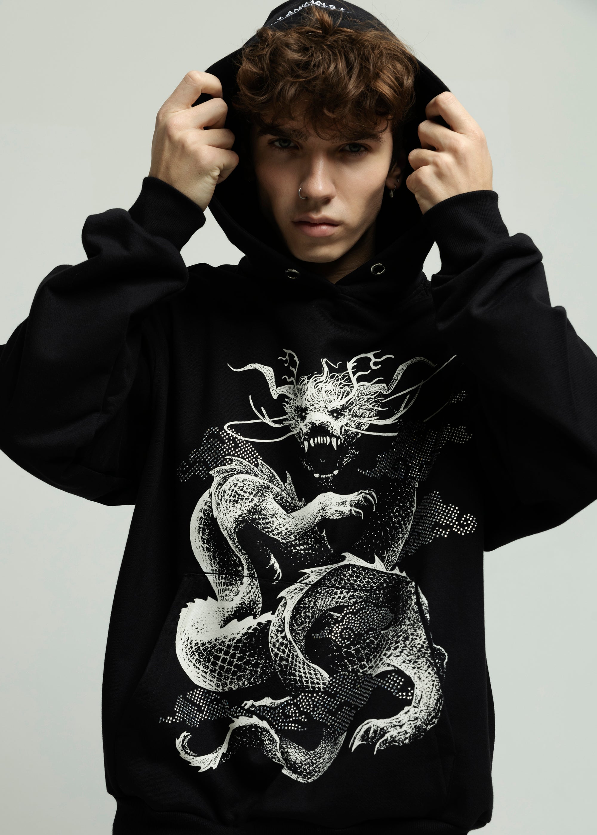 SAMPLE DRAGON black hoodie BEZ KRYSZTAŁKÓW