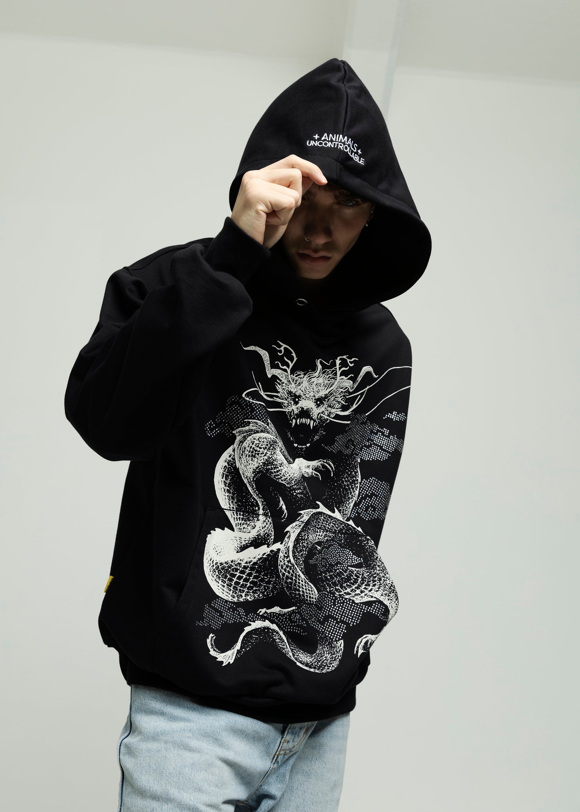 SAMPLE DRAGON black hoodie BEZ KRYSZTAŁKÓW