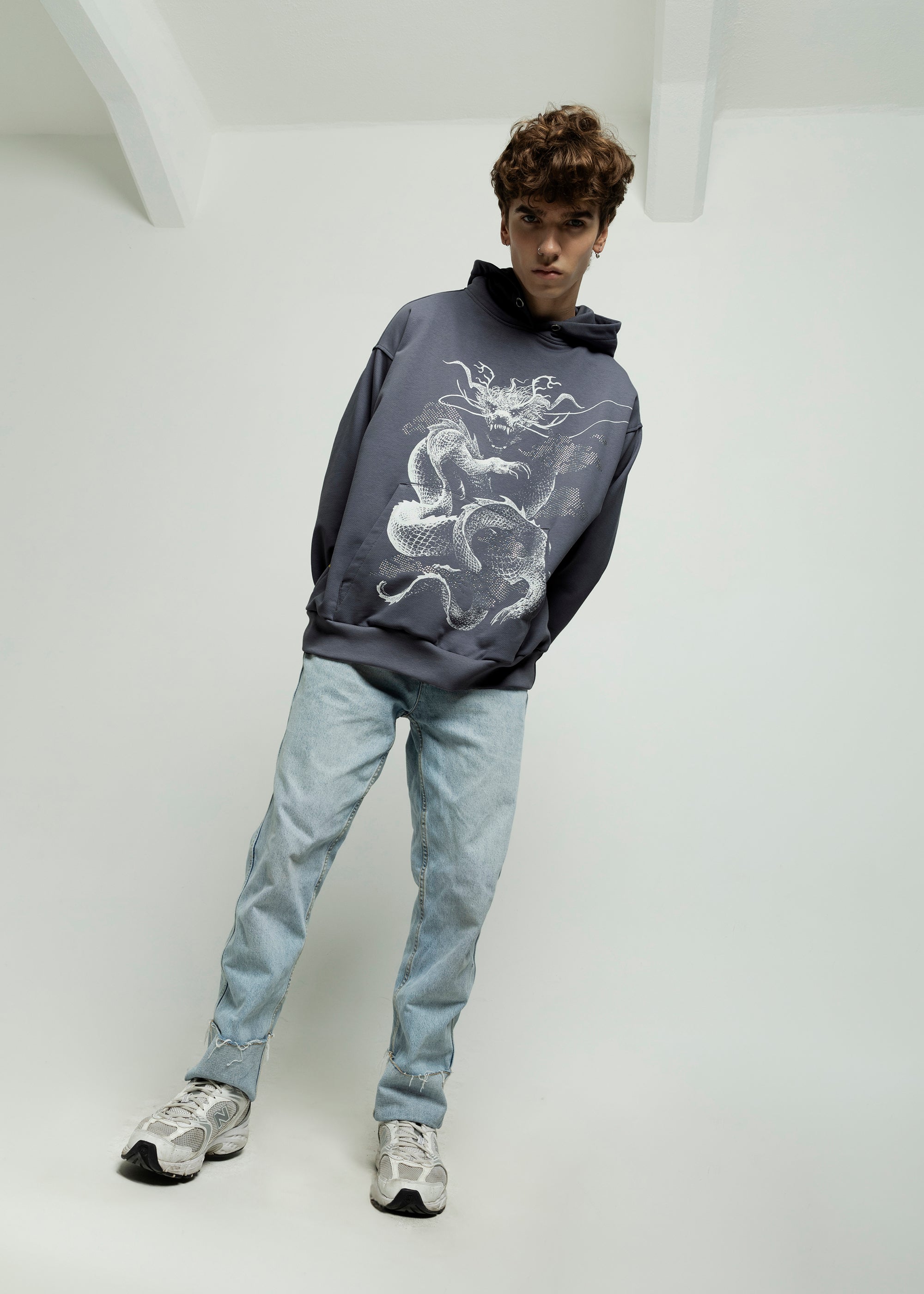 SAMPLE DRAGON grey hoodie BEZ KRYSZTAŁKÓW