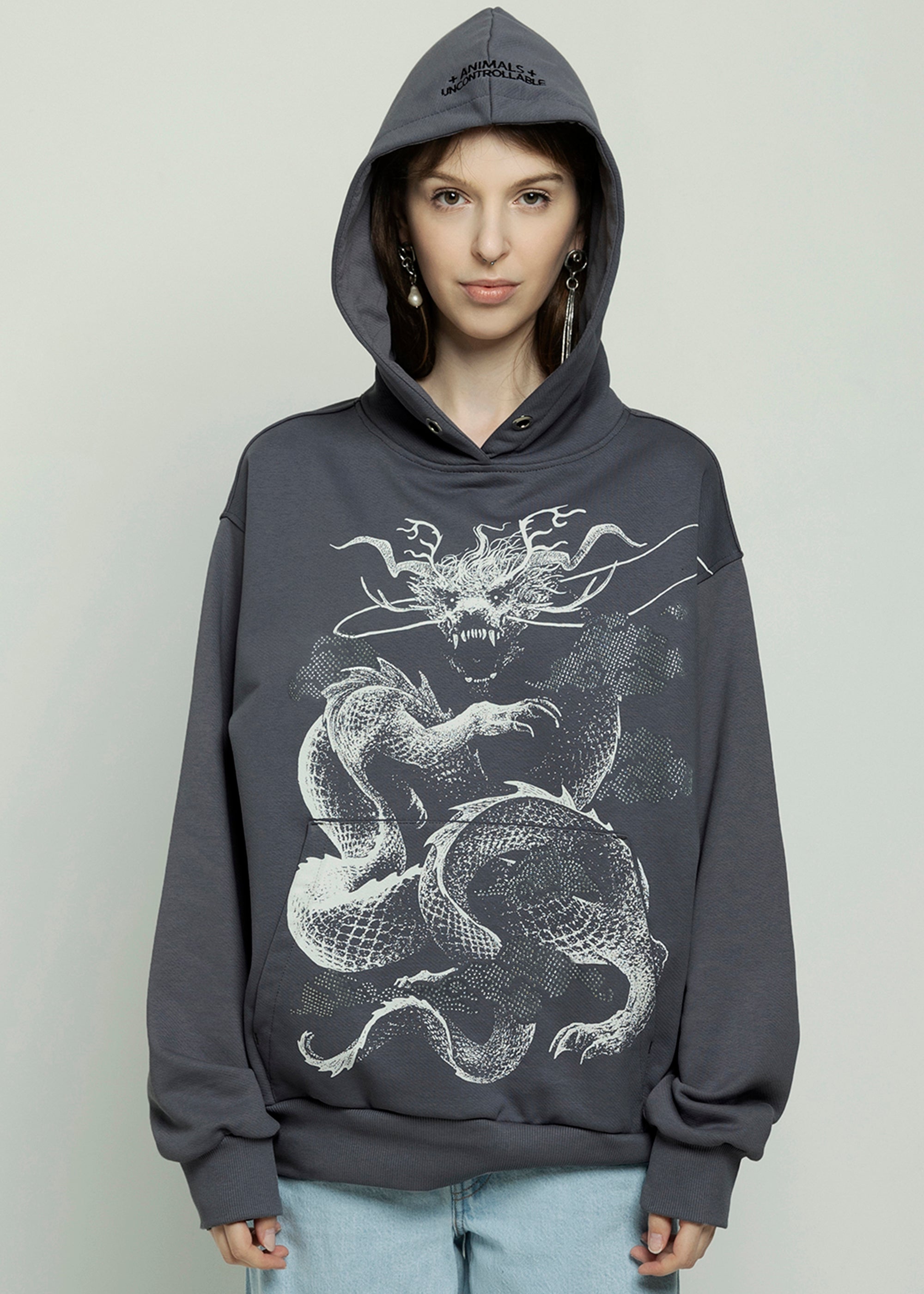 SAMPLE DRAGON grey hoodie BEZ KRYSZTAŁKÓW