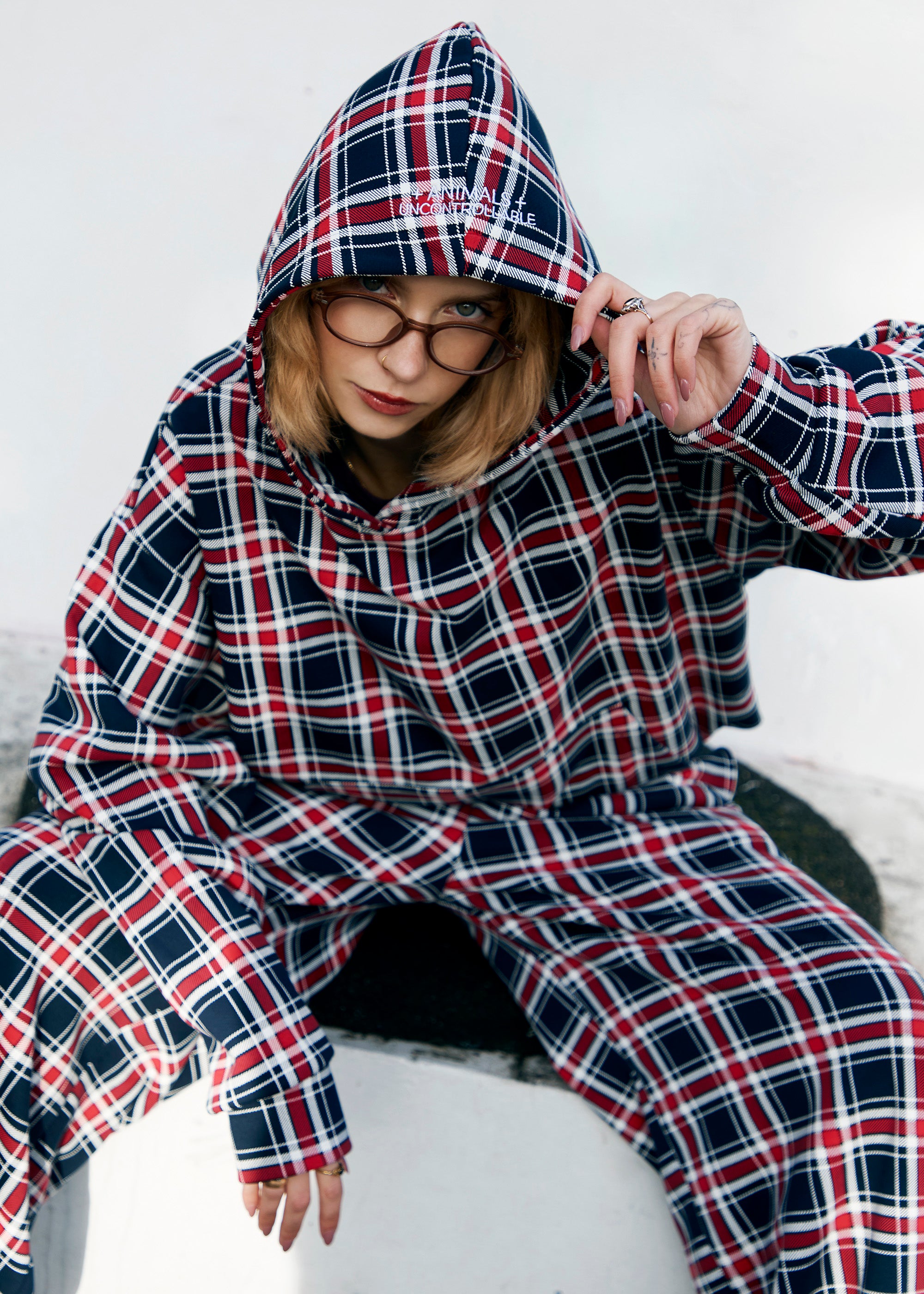 BUBBLE TARTAN NAVY sweatpants