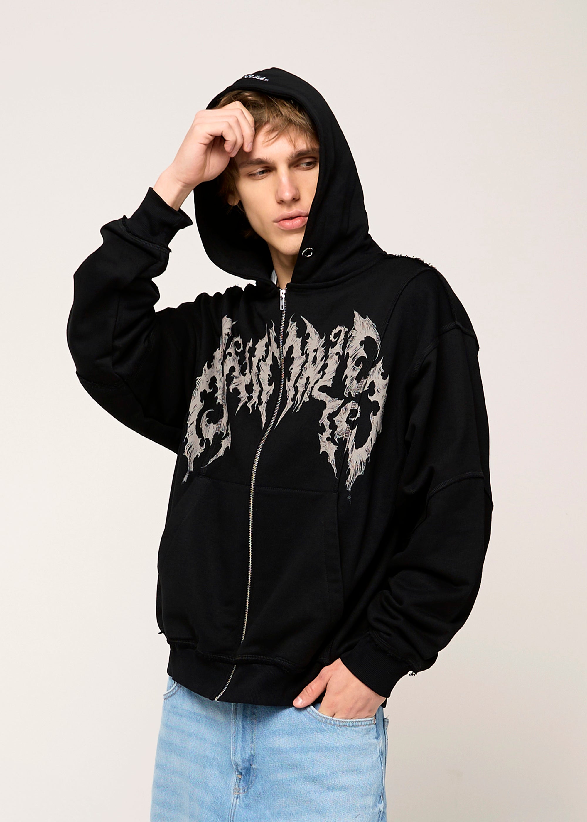 SPIKES zipped black hoodie